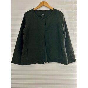 Eileen Fisher Black 100%Silk Crinkle Open Front Cardigan Topper Jacket M